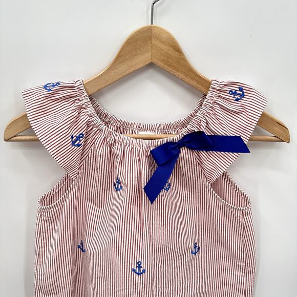 Smocked Giraffe Red and White Striped Anchor Print Dress // 7 - Picture 2 of 7